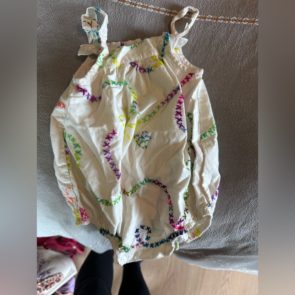 Pill Kids White Romper with Multicolor Stitching